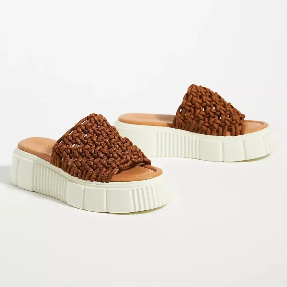 Anthropologie Maeve Crochet Platform Sandals in Brown | Size 8.5/9